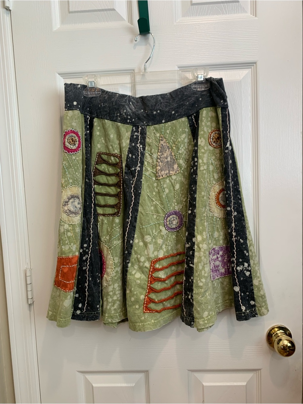 Rising International Green Patchwork Circle Skater Skirt with Black Panels